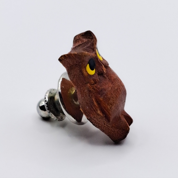 Vintage Wooden Owl Lapel Pin - Picture 4 of 5
